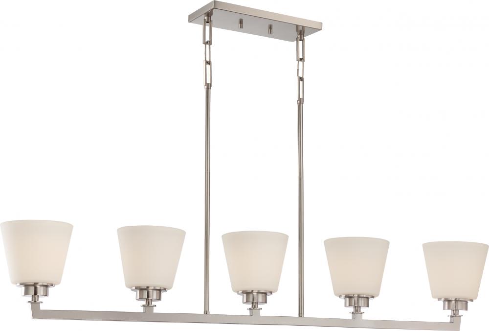 Mobili - 5 Light Island Pendant with Satin White Glass - Brushed Nickel Finish