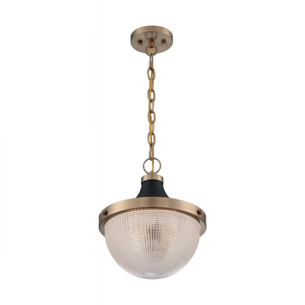 Faro - 1 Light Pendant with Clear Prismatic Glass - Burnished Brass and Black Accents Finish