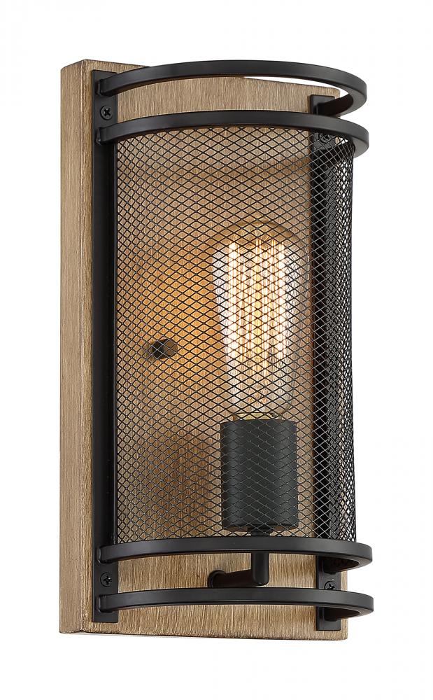 Atelier - 1 Light Sconce with- Black and Honey Wood Finish