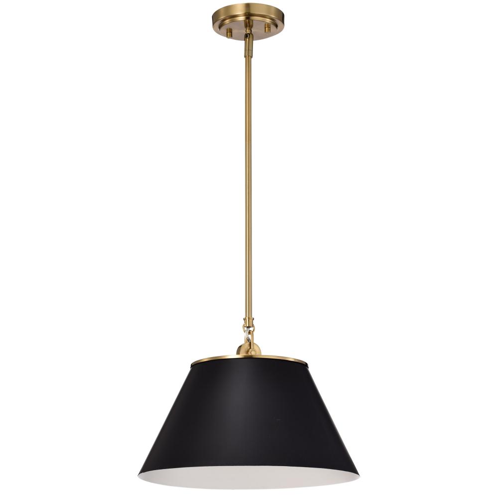 Dover; 1 Light; Medium Pendant; Black with Vintage Brass