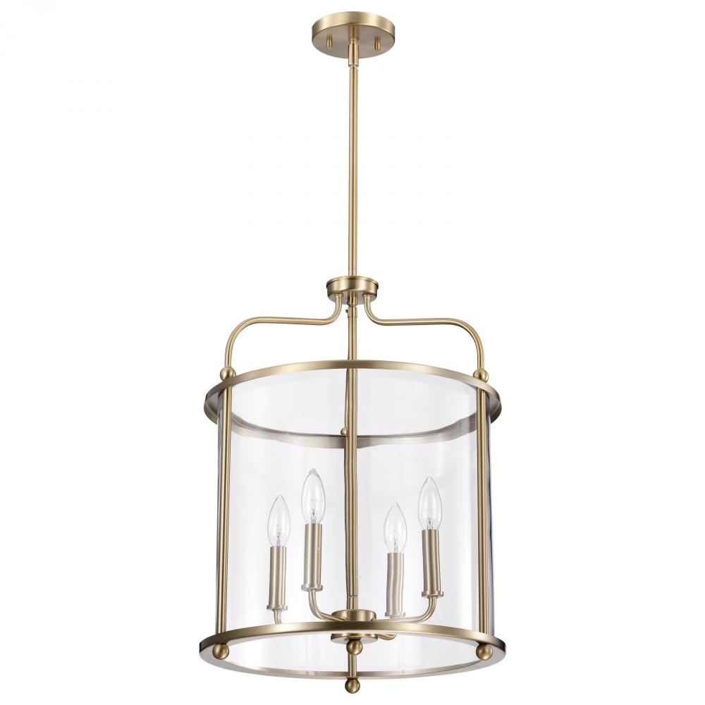 Yorktown 4 Light Pendant; Burnished Brass Finish; Clear Glass