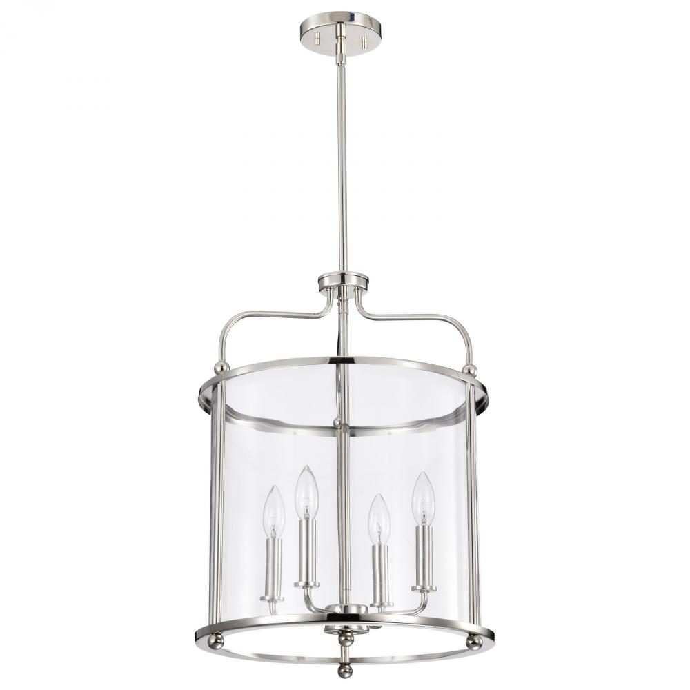 Yorktown 4 Light Pendant; Polished Nickel Finish; Clear Glass