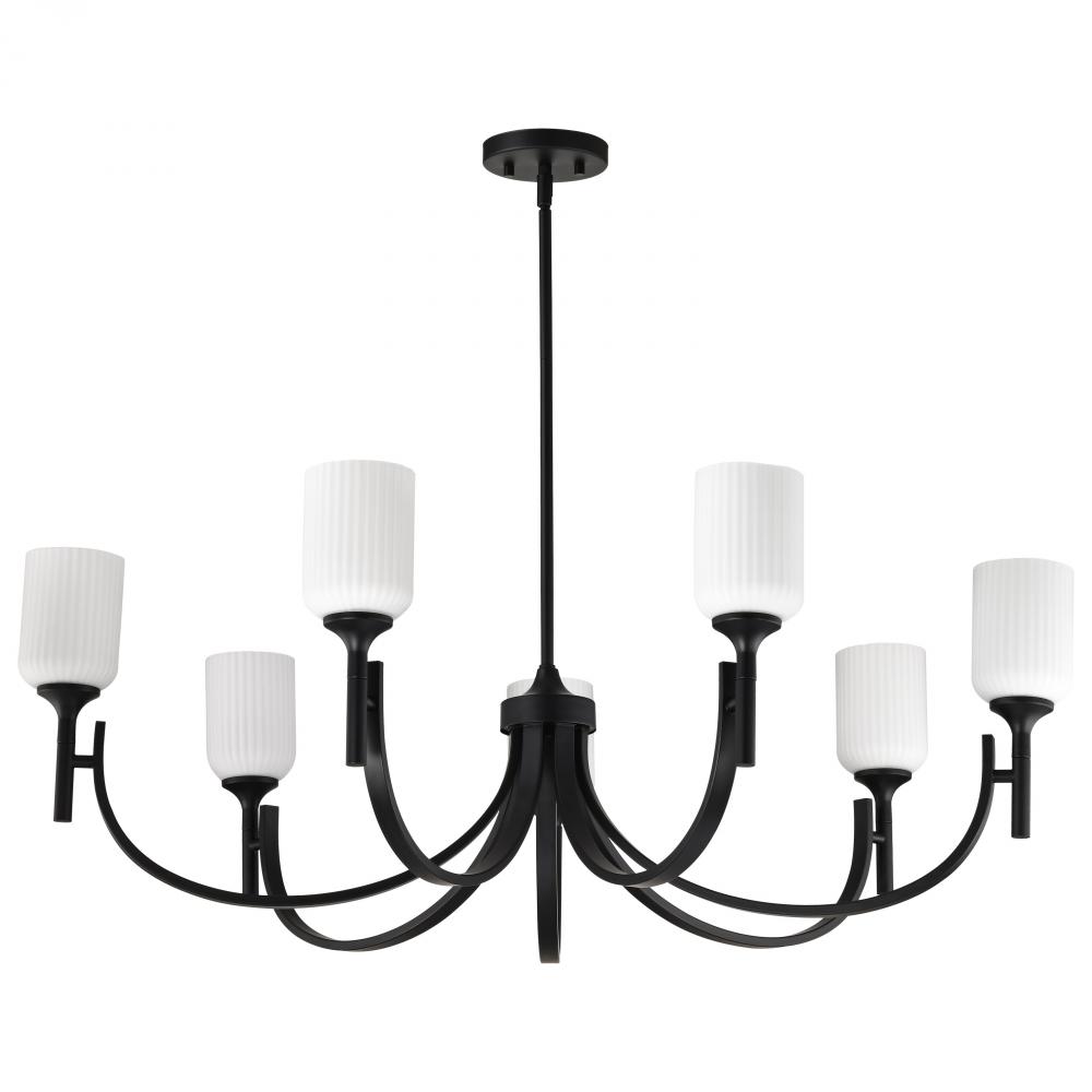 Solara; 7 Light Chandelier; Matte Black Finish; Frosted Ribbed Glass