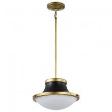 Nuvo 60/7907 - Lafayette 1 Light Pendant; 14 Inches; Matte Black Finish with Natural Brass Accents and White Opal