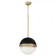 Quorum 82-12-6980 - 12 inches Milky Glass Sphere, Textured Black, Aged Brass