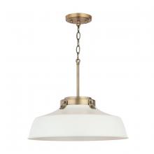 Austin Allen & Co. 9D330A - 1-Light Industrial Metal Shade Pendant - Matte White and Aged Brass with White Interior