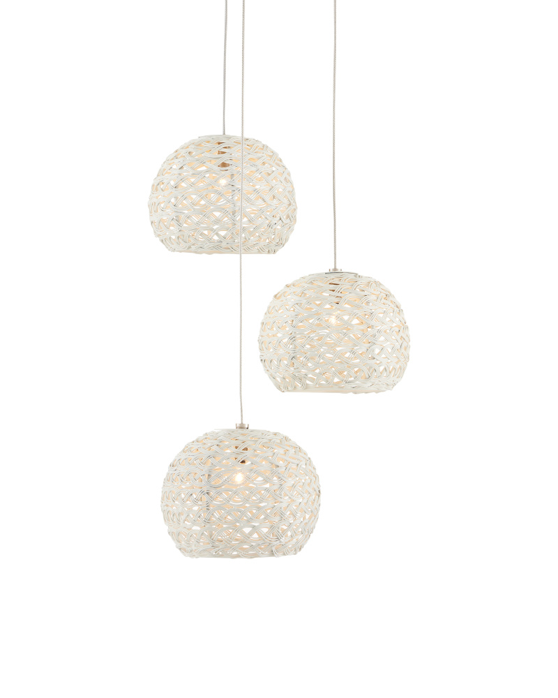 Piero White 3-Light Round Multi-Drop Pendant